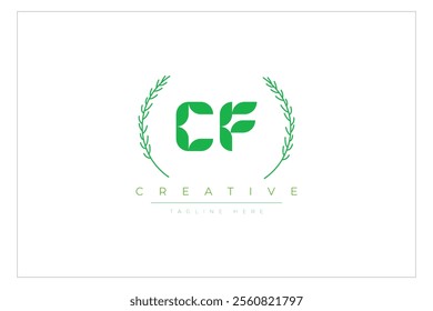 CF letters eco logo with leaf. Fresh nature and healthy leaf logo design.