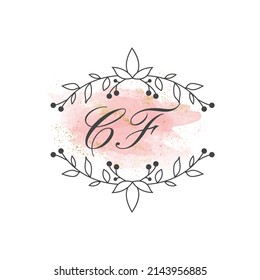 CF letters signature logo, Handwritten logo, CF, CF lettering, Letters CF, C and F logo with flower mandala, Brushstroke, wedding, fashion, floral and botanical