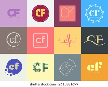 CF logo company template. Letter c and f logotype. Set different classic serif lettering and modern bold text with design elements. Initial font typography. Collection trendy business identity.