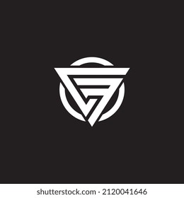 Monograma de la letra del logotipo CF con plantilla de diseño de forma triangular aislada en fondo negro
