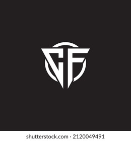 Monograma de la letra del logotipo CF con plantilla de diseño de forma triangular aislada en fondo negro