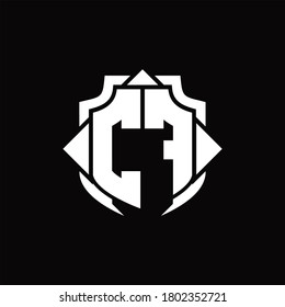 Monograma del logotipo CF con línea de protección y plantilla de diseño de 3 flechas sobre fondo negro