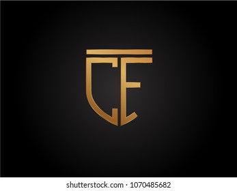 CF shield shape Letter Design in gold color