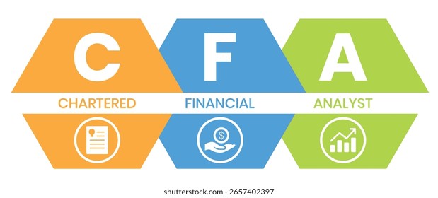 CFA - Analista Financiero Colegiado acrónimo. fondo de concepto de negocio. concepto de Ilustración vectorial con Palabras claves e íconos. ilustración de letras con íconos para Anuncio de Web, volante