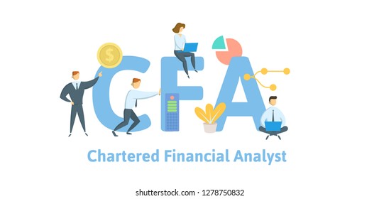 CFA, Chartered Financial Analyst. Concept with keywords, letters and icons. Colored flat vector illustration. Isolated on white background.