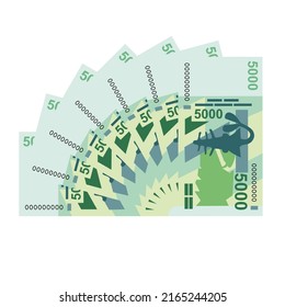 CFA Franc BCEAO Vector Illustration. West African Frank money set bundle banknotes. Paper money 5000 Fr. Flat style. Isolated on white background. Simple minimal design.