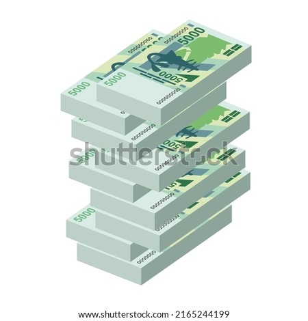 CFA Franc BCEAO Vector Illustration. West African Frank money set bundle banknotes. Paper money 5000 Fr. Flat style. Isolated on white background. Simple minimal design.