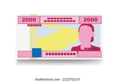 Cfa Franc Beac Vector Illustration. Central African Frank money set bundle banknotes. Paper money 2000 CFA. Flat style. Isolated on white background. Simple minimal design.