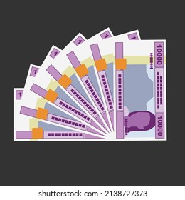 Ilustración del vector de playa Cfa Franc. Dinero del franco centroafricano conjunto de billetes. Dinero en papel 10000. Estilo plano. Aislado sobre fondo blanco. Diseño sencillo y mínimo.