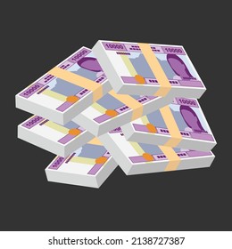 Cfa Franc Beac Vector Illustration. Central African Frank money set bundle banknotes. Paper money 10000. Flat style. Isolated on white background. Simple minimal design.