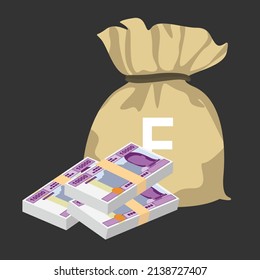 Cfa Franc Beac Vector Illustration. Central African Frank money set bundle banknotes. Money bag 10000. Flat style. Isolated on white background. Simple minimal design.