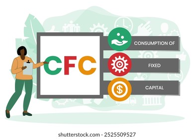 CFC - Consumption of fixed capital. business concept. Vector infographic illustration for presentations, sites, reports, banners	