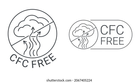 CFC free emblem - strikethrough Chlorofluorocarbons also known as freon, inhaler or other aerosol component that makes destructive effects on the ozone layer - isolated icon for products packaging