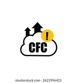 CFC. global warming. Atmospheric heat increase.CFC icon with cloud, chlorofluorocarbons vector. cfc pollution. Ozone depletion.