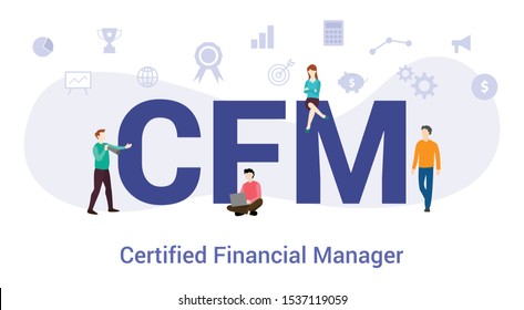 cfm  certified financial manager concept with big word or text and team people with modern flat style - vector