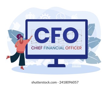 CFO - Akronym des Chief Financial Officer. Hintergrund des Unternehmenskonzepts. Vektorgrafik-Konzept mit Schlagwörtern und Symbolen. Buchstabengrafik mit Symbolen für Webbanner, Flyer, Landing Page