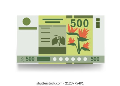 CFP Franc Vector Illustration. French overseas collectivities money set bundle banknotes. Paper money 500 XPF. Flat style. Isolated on white background. Simple minimal design.