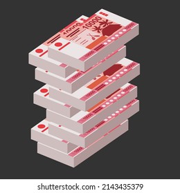 CFP Franc Vector Illustration. French overseas collectivities money set bundle banknotes. Paper money 10000 XPF. Flat style. Isolated on white background. Simple minimal design.