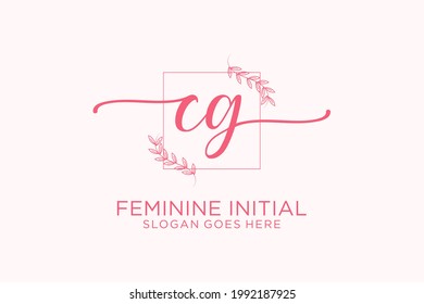 CG beauty monogram and elegant logo design handwriting logo of initial signature, wedding, fashion, floral and botanical with creative template.