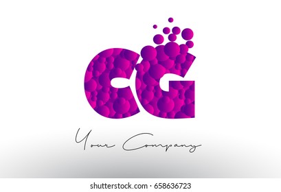 CG C G Dots Letter Logo with Purple Pink Magenta Bubbles Texture Vector.