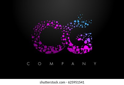 CG C G Letter Logo with Purple Blue Particles and Bubble Dots Design Vector.