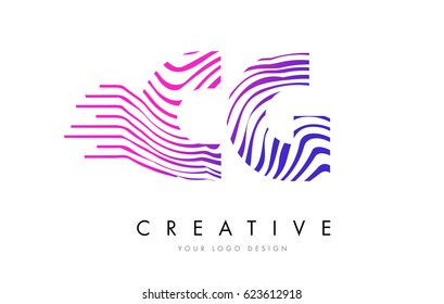 CG C G Zebra Letter Logo Design with Black and White Stripes Vector