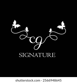 CG Handwritten initial letter, CG simple signature vector logo with butterfly shape variation, beauty, photography letter logo design. C G