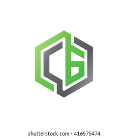CG initial letters loop linked hexagon logo black gray green