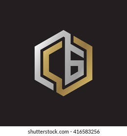 CG initial letters loop linked hexagon elegant logo golden silver black background