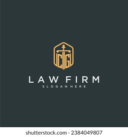 CG initial logo monogram with shield and sword style design for law firm