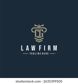 Firma de abogados de logotipo de monograma inicial de CG con diseño de pilar