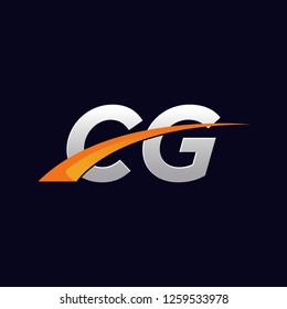 CG Initials letter vector illustrations designs overlapping with orange swoosh vector for company or company logo business on blue dark background.