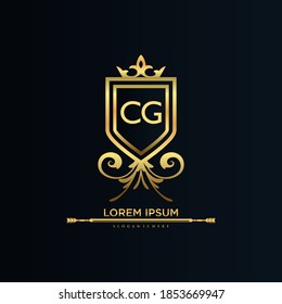 CG Letter Initial with Royal Template.elegant with crown logo vector, Creative Lettering Logo Vector Illustration.