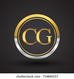 CG Letter logo in a circle, gold and silver colored. Vector design template elements for your business or company identity.