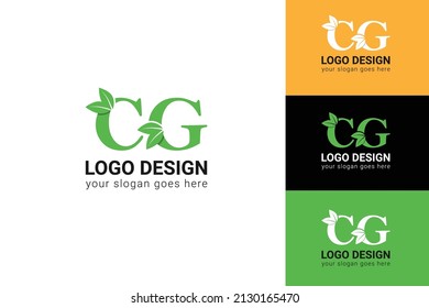 CG letters eco logo with leaf. Vector typeface for nature posters, eco friendly emblem, vegan identity, herbal and botanical cards etc. Ecology CG letters logo with green leaf.