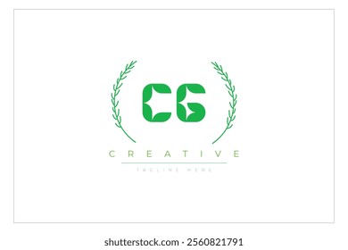 CG letters eco logo with leaf. Fresh nature and healthy leaf logo design.