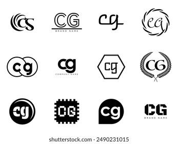 CG logo company template. Letter c and g logotype. Set different classic serif lettering and modern bold text with design elements. Initial font typography. Collection trendy business identity.
