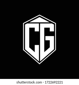 CG logo monogram with emblem shape combined with a triangle on the top of the design template. Vector.