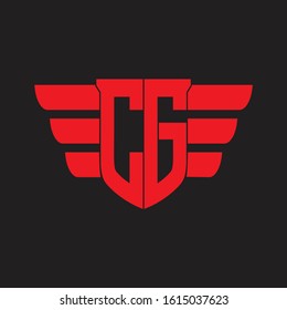 CG Logo monogram with emblem and wings element design template on red colors