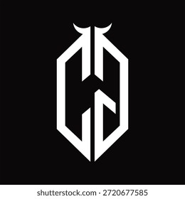 CG Logo monogram with horn shape isolated black and white design template on black background