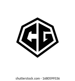CG monogram logo with hexagon shape and line rounded style design template isolated on white background