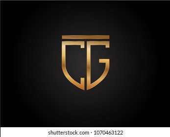 CG shield shape Letter Design in gold color