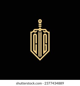 CG vintage shield y logo inicial de espada en un diseño profesional de alta calidad que se imprimirá a través de cualquier medio impreso