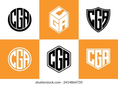 CGA initial letter geometric shape icon logo design vector. monogram, lettermark, circle, polygon, shield, symbol, emblem, elegant, abstract, wordmark, sign, art, typography, icon, geometric, shape