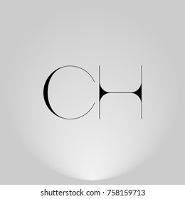 CH Black thin minimalist LOGO Design with Highlight on Gray background.