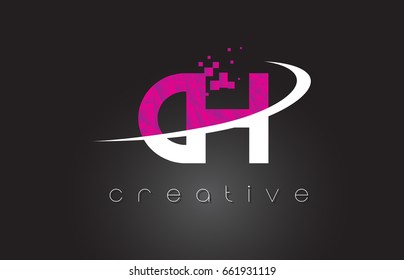 CH C H Creative Letters Design. White Pink Letter Vector Illustration.