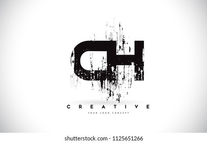 CH C H Grunge Brush Letter Logo Design in Black Colors. Creative Brush Letters Vector Illustration.