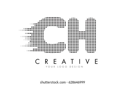 CH C H Letter Logo Design with Black Dots and Bubble Trails.