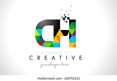 CH C H Letter Logo with Colorful Vivid Triangles Texture Design Vector Illustration.