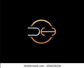 CH circle Shape Letter logo Design in silver gold color
